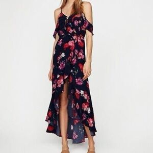 Express Floral High Low Dress - Blue and Red